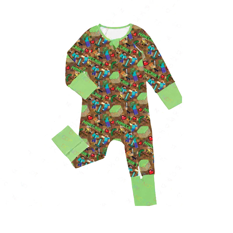 Baby Infant Boys Rompers Game Green Zip Long Sleeve Rompers preorder LR2083