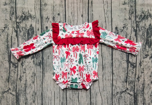 Baby Girls Rompers Long Sleeves Red Green Bows Ruffle Rompers Preorder LR2209 6.7