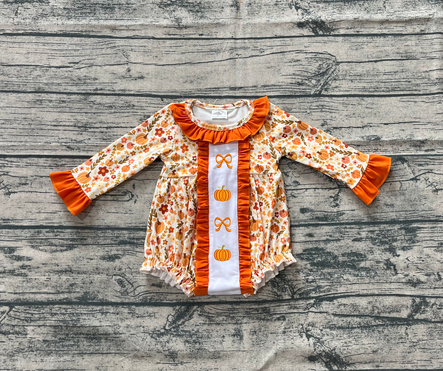 Embroidery Baby Girls Rompers Long Sleeves Bows Pumpkins Floral Ruffle Rompers Preorder LR2228 5.30