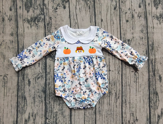 Embroidery Baby Girls Rompers Long Ruffle Sleeves Pumpkins Floral Rompers Preorder LR2246 8.2