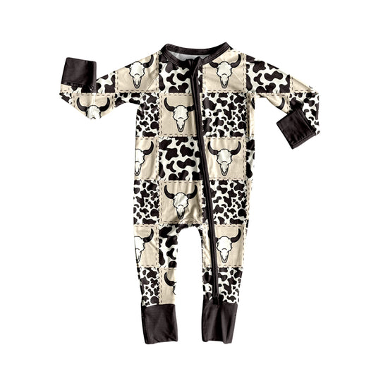 Baby Girls Rompers Long Sleeves Cow Print Bull Skull Plaid Zipper Rompers Preorder LR2267 5.30