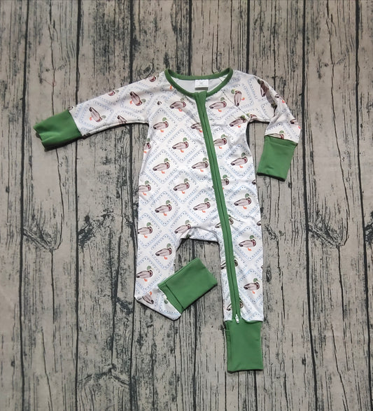 Baby Girls Rompers Long Sleeves Green Ducks Plaid Zipper Rompers Preorder LR2269 6.7