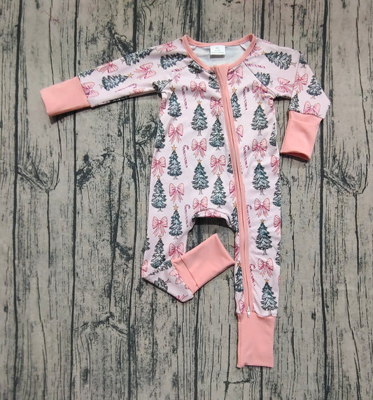 Baby Girls Rompers Long Sleeves Pink Bows Trees Zipper Pant Rompers Preorder LR2283 6.7