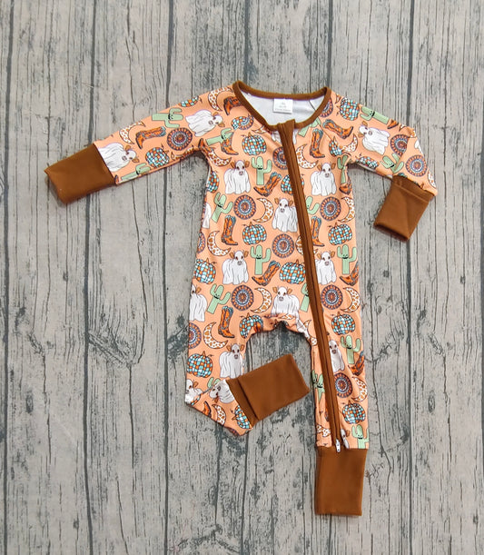 Baby Boys Rompers Western Cactus Boots Cows Zipper Footie Rompers Preorder LR2463 8.2