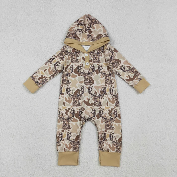 Sibling Baby Boys Southern Hunting Camo Button Two Way Zip Convertible Hoodie Rompers