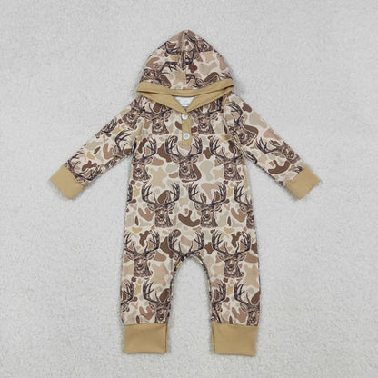 Sibling Baby Boys Southern Hunting Camo Button Two Way Zip Convertible Hoodie Rompers