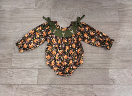 Baby Girls Rompers Embroidery Deer Green Leaves Camo Bows Hunting Rompers Preorder LR2728