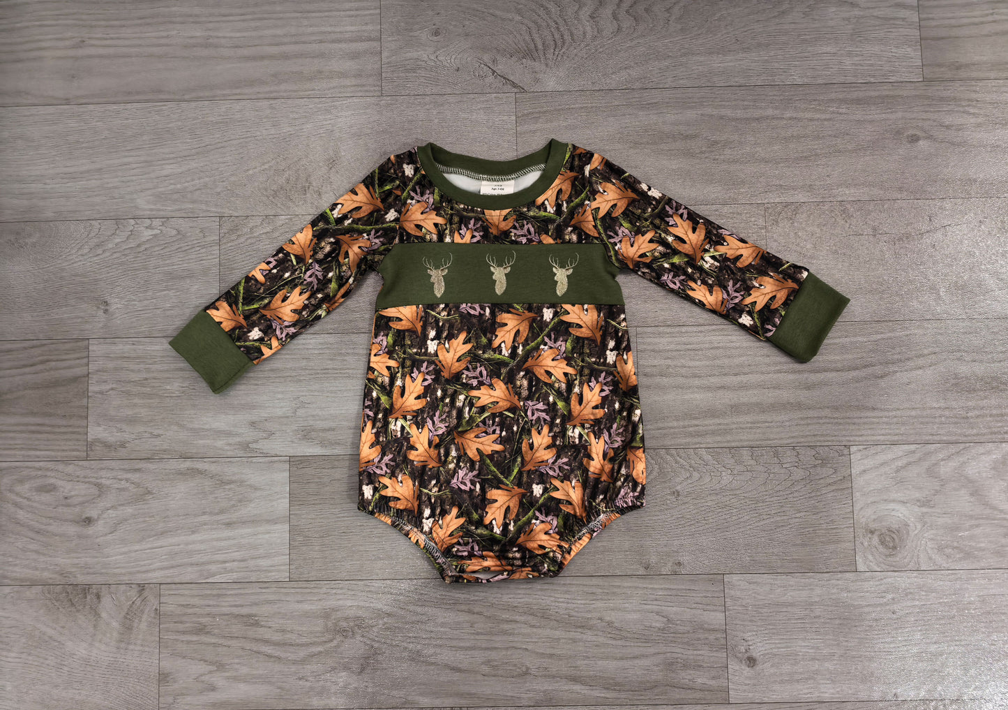 Baby Boys Rompers Embroidery Deer Green Leaves Camo Bows Hunting Rompers Preorder LR2729