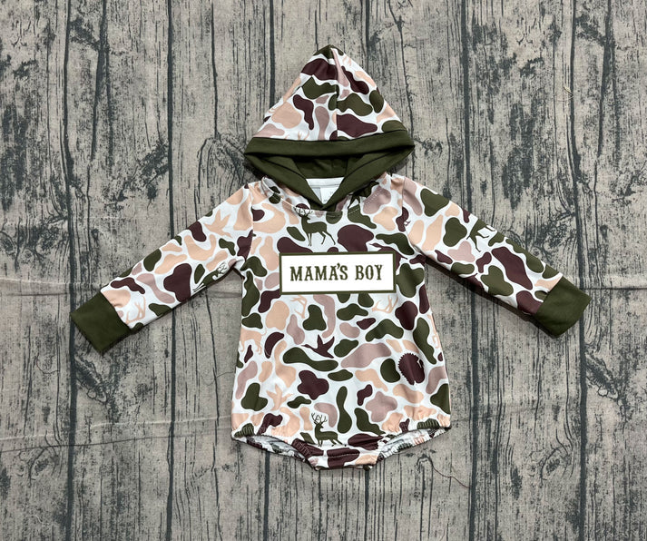 Embroidery Mama's Boy Baby Boys Deer Ducks Camo Hoodie Rompers Preorder 10.25