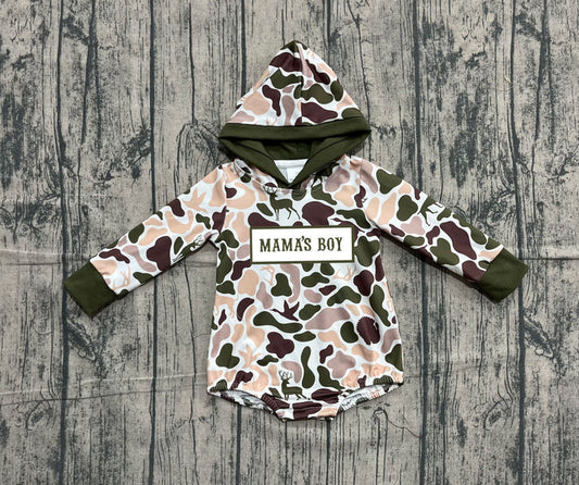 Embroidery Mama's Boy Baby Boys Deer Ducks Camo Hoodie Rompers Preorder 10.25