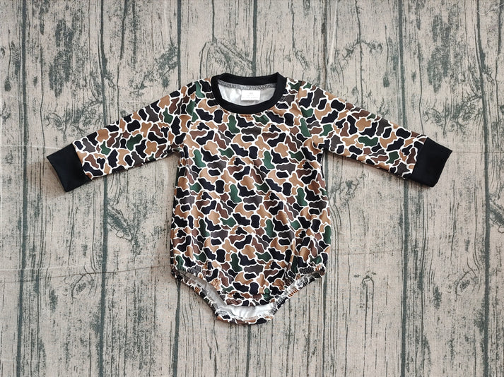 Baby Boys Dark Brown Camo Long Sleeve Southern Rompers Preorder 10.24
