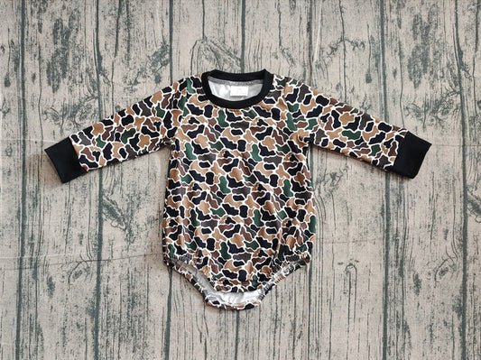Baby Boys Dark Brown Camo Long Sleeve Southern Rompers Preorder 10.24