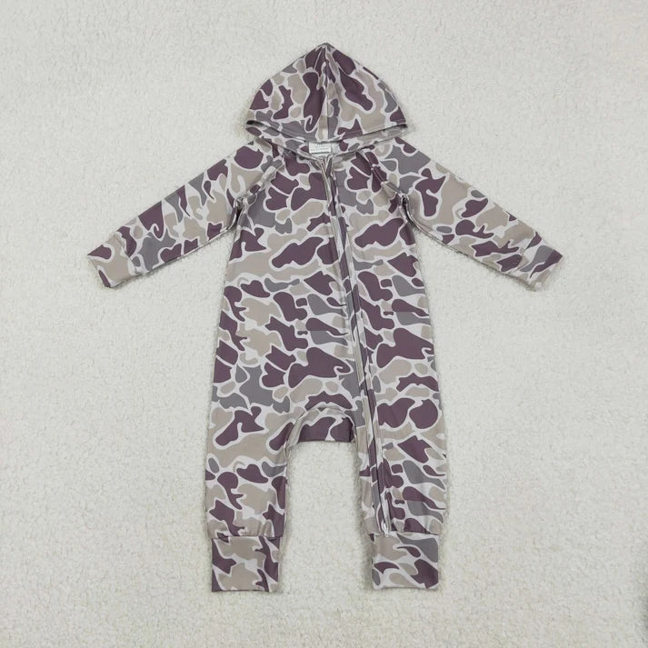 Sibling Baby Boys Southern Hunting Camo Button Two Way Zip Convertible Hoodie Rompers