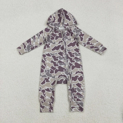 Sibling Baby Boys Southern Hunting Camo Button Two Way Zip Convertible Hoodie Rompers