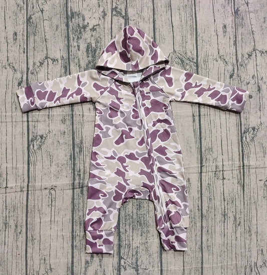 Baby Boys Lavender Camo Hoodie Zipper Footie Rompers Preorder 10.24