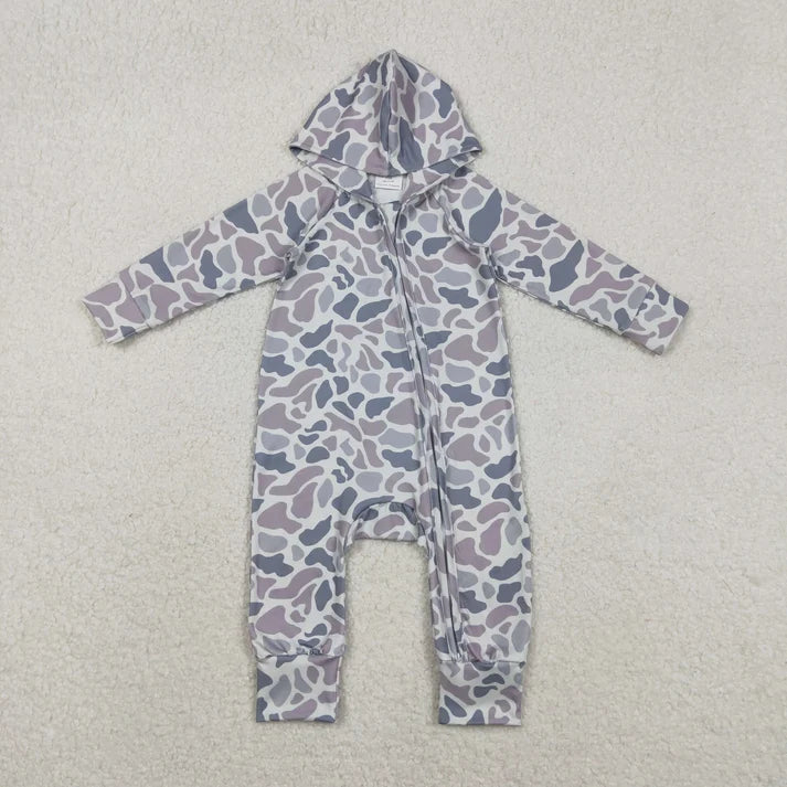 Sibling Baby Boys Southern Hunting Camo Button Two Way Zip Convertible Hoodie Rompers