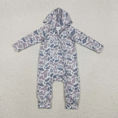 Sibling Baby Boys Southern Hunting Camo Button Two Way Zip Convertible Hoodie Rompers