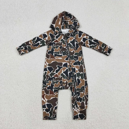 Sibling Baby Boys Southern Hunting Camo Button Two Way Zip Convertible Hoodie Rompers