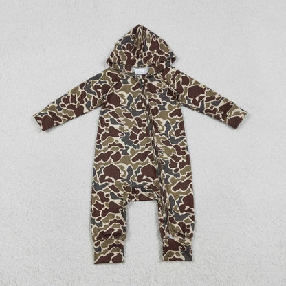 Sibling Baby Boys Southern Hunting Camo Button Two Way Zip Convertible Hoodie Rompers