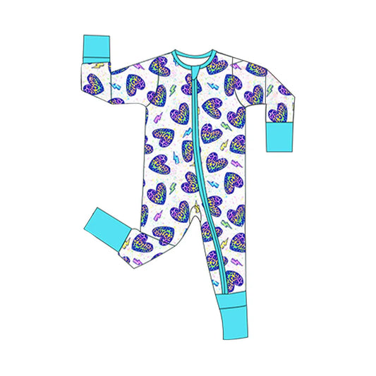 Baby Boys Leopard Hearts Lightnings Valentines Two Way Zip Convertible Rompers Preorder 11.28