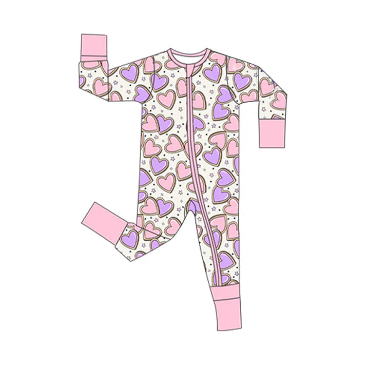 Baby Girls Hearts Stars Valentines Two Way Zip Convertible Rompers Preorder 11.28