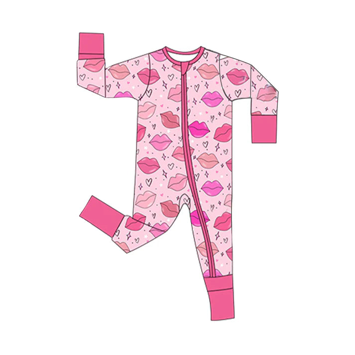 Baby Girls Hearts Mouths Stars Valentines Two Way Zip Convertible Rompers Preorder 11.28