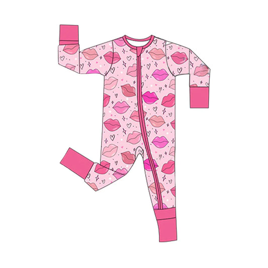 Baby Girls Hearts Mouths Stars Valentines Two Way Zip Convertible Rompers Preorder 11.28