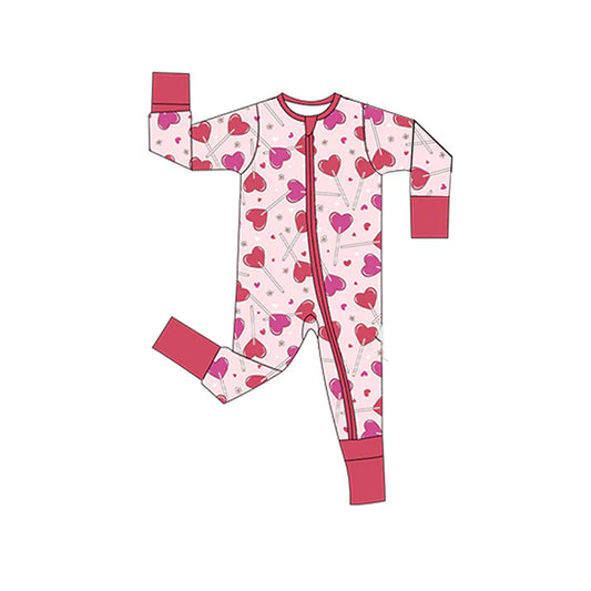 Baby Girls Hearts Flowers Valentines Two Way Zip Convertible Rompers Preorder 11.28