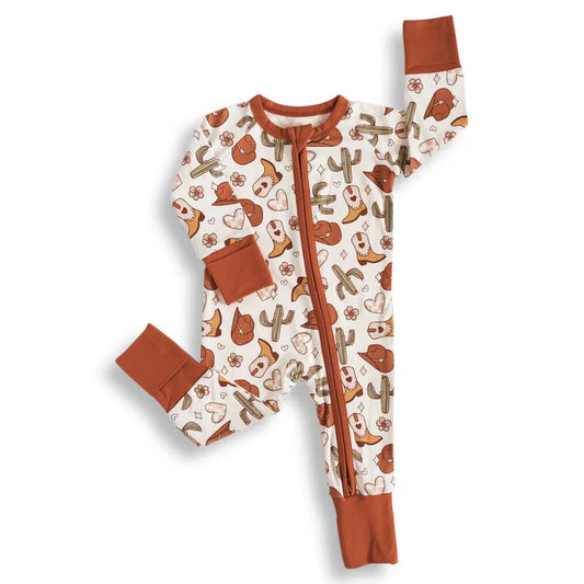 Baby Girls Cactus Boots Hearts Western Two Way Zip Convertible Rompers Preorder 11.28