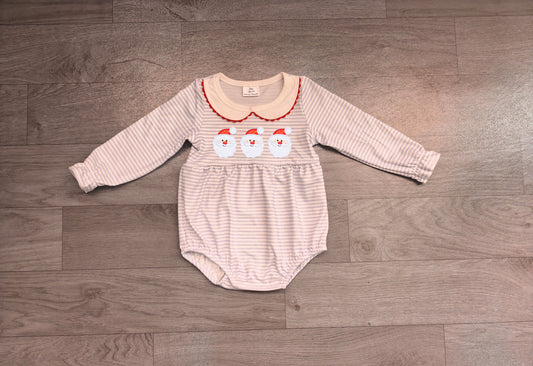 Baby Girls Rompers Embroidery Santa Blue Stripe Christmas Ruffle Rompers Preorder LR3136