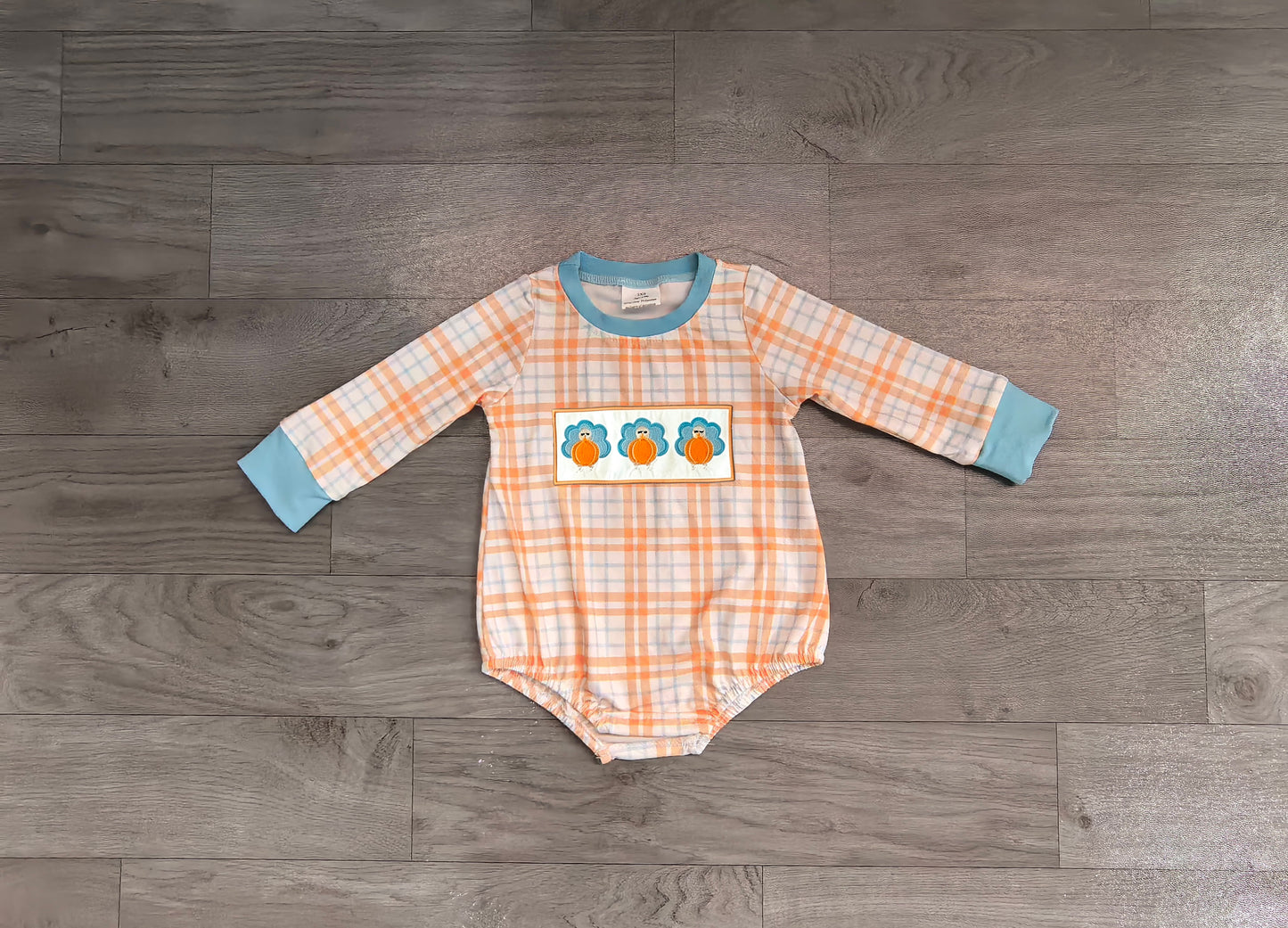 Baby Boys Rompers Embroidery Pumpkins Turkey Thanksgivings Checked Rompers Preorder LR3138