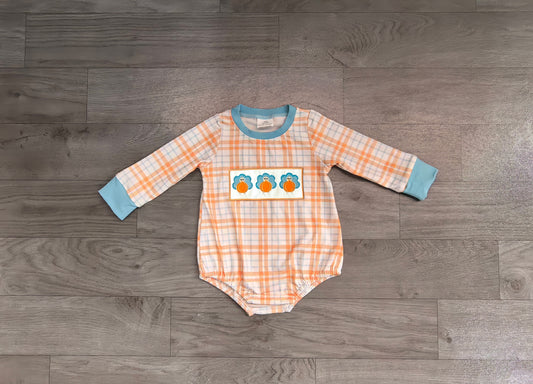 Baby Boys Rompers Embroidery Pumpkins Turkey Thanksgivings Checked Rompers Preorder LR3138