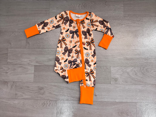 Baby Girls Candy Bows Flowers Halloweens Two Way Zip Convertible Rompers Preorder LR3161