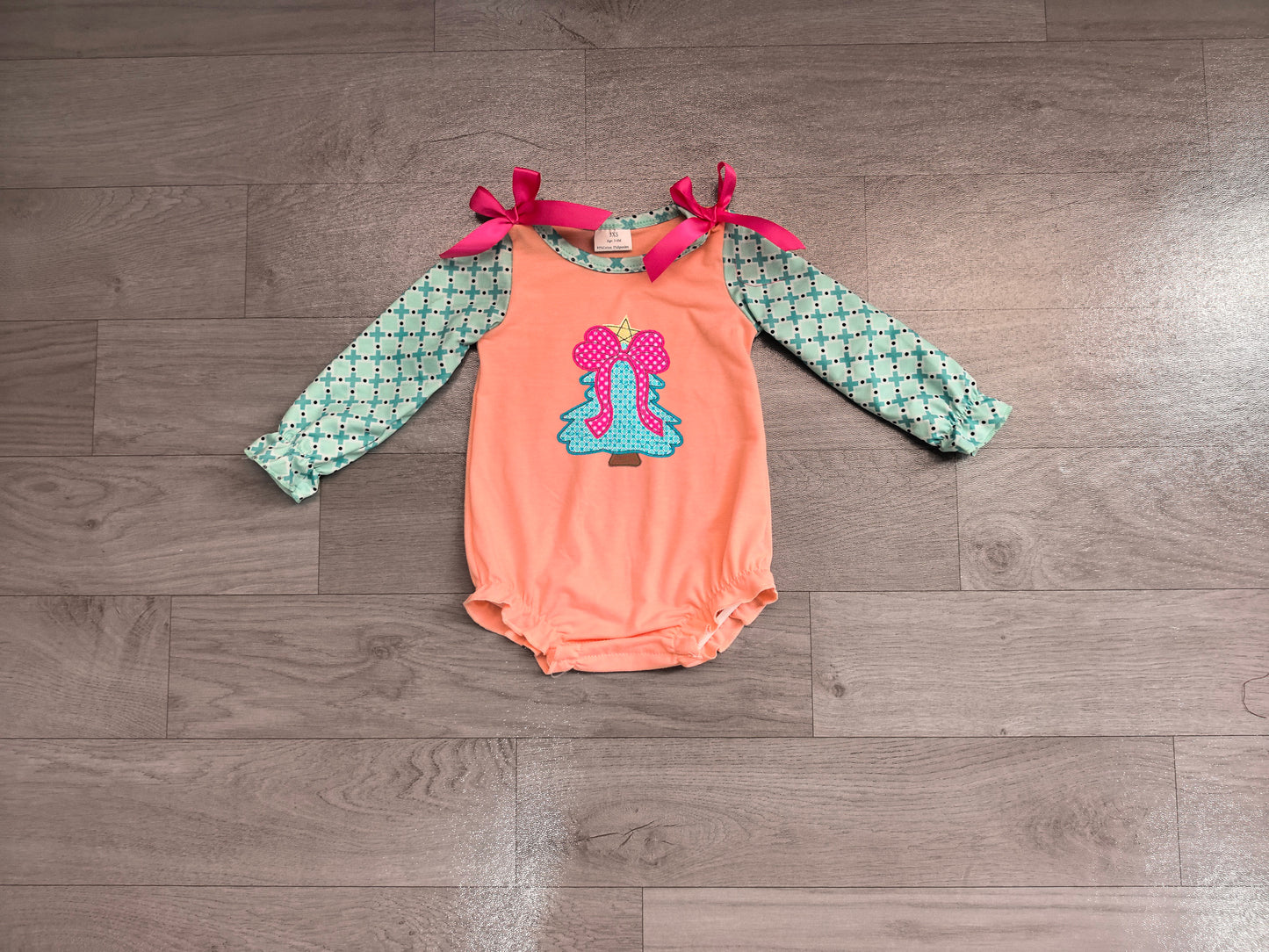 Baby Girls Rompers Embroidery Bow Trees Polka Dots Christmas Ruffle Rompers Preorder LR3164