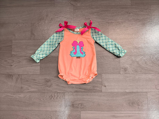Baby Girls Rompers Embroidery Bow Trees Polka Dots Christmas Ruffle Rompers Preorder LR3164