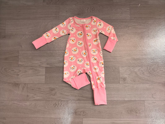 Baby Girls Rompers Pink Snowmen Christmas Two Way Zip Convertible Rompers Preorder LR3165
