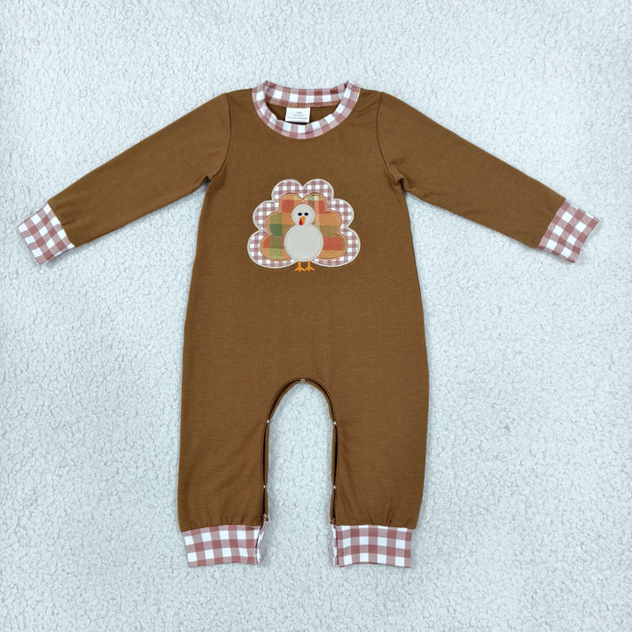 Sibling Baby Boys Embroidery Turkey Checked Pant Thanksgiving Set Pant Rompers