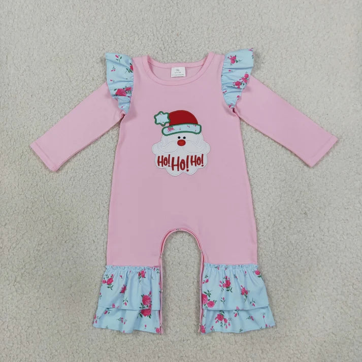 Sibling Baby Girls Embroidery Santa HO HO HO Flare Pant Christmas Set Pant Rompers