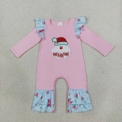 Sibling Baby Girls Embroidery Santa HO HO HO Flare Pant Christmas Set Pant Rompers