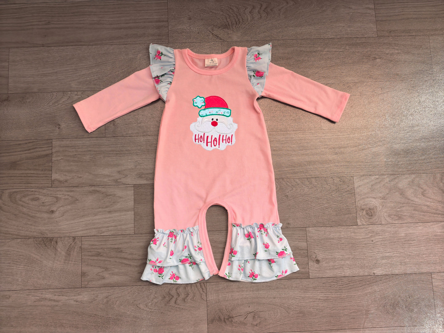 Baby Girls Rompers Embroidery Flowers Santa Christmas Ruffle Pant Rompers Preorder LR3215