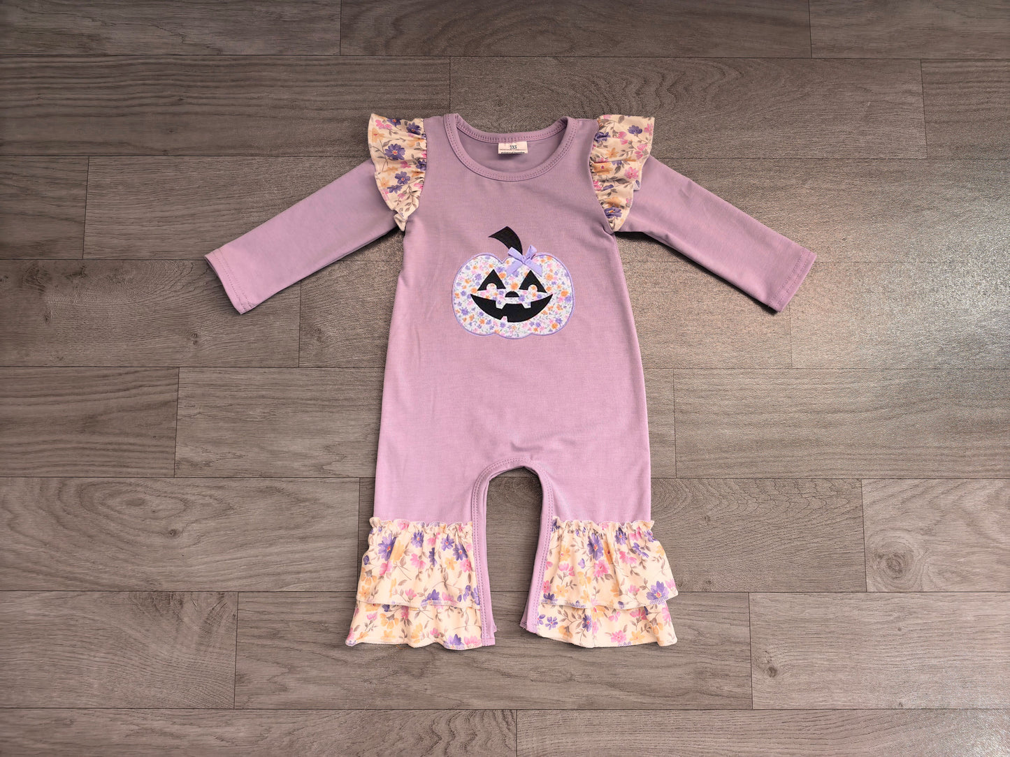 Baby Girls Rompers Embroidery Flowers Ghost Pumpkins Halloween Ruffle Pant Rompers Preorder LR3221