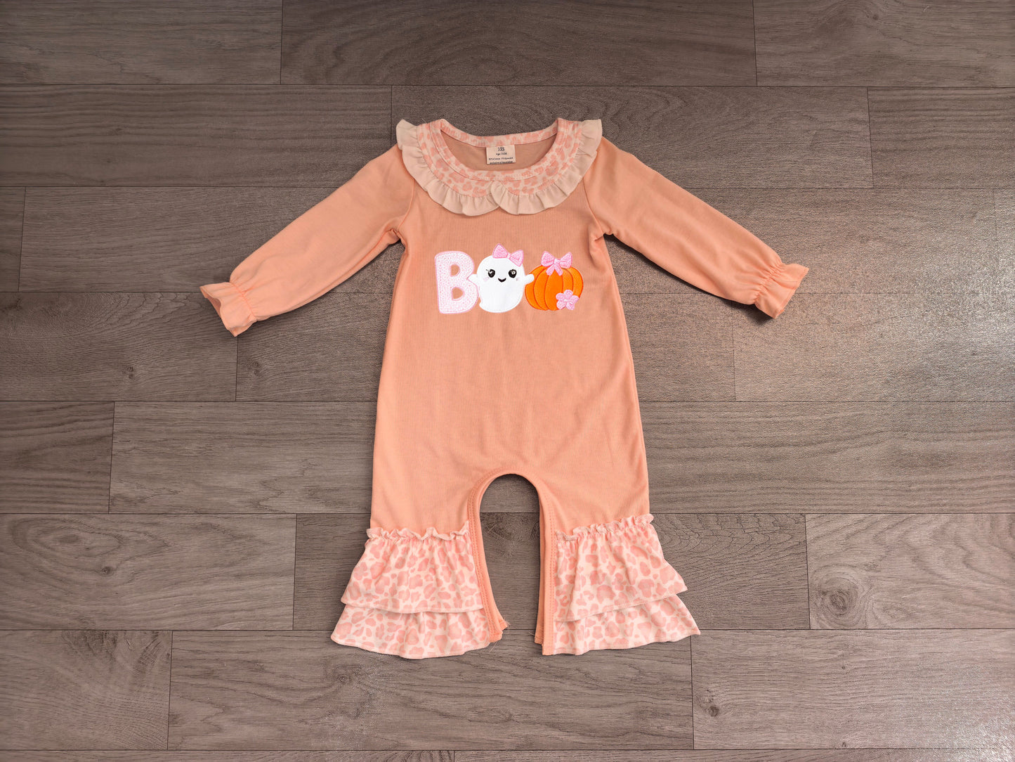 Baby Girls Rompers Embroidery Pumpkin Ghost BOO Halloween Ruffle Pant Rompers Preorder LR3223