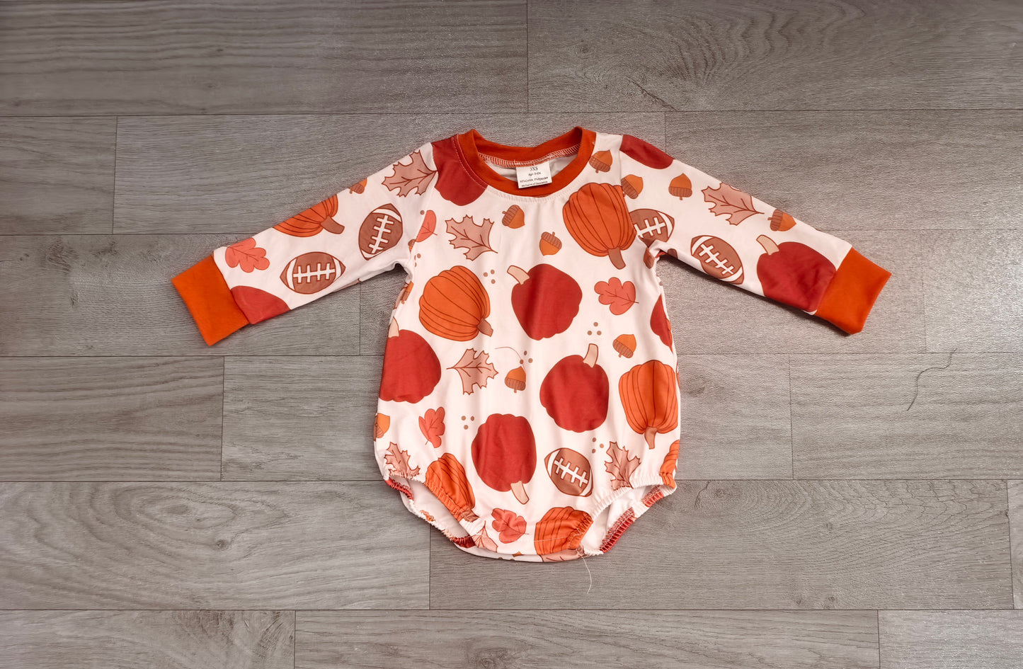 Baby Boys Long Sleeve Football Pumpkins Fall Romper Preorder LR3235