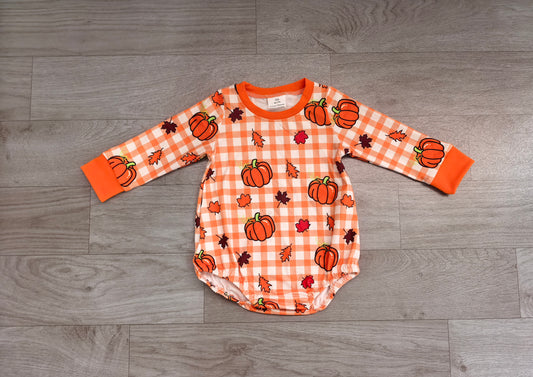 Baby Boys Rompers Long Sleeve Pumpkins Checked Fall Romper Preorder LR3236