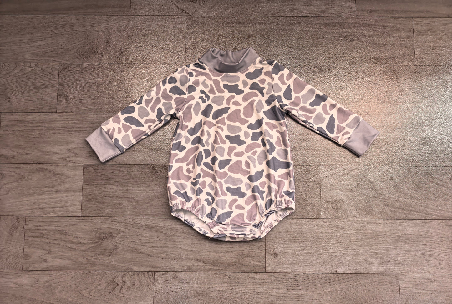 Baby Boys Long Sleeve Light Grey Camo Rompers Preorder LR3260