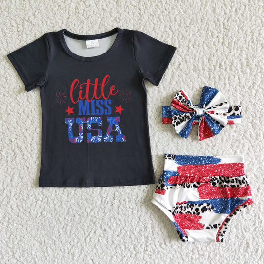 Fashion Toddler Girls Clothes Bummie Set Little Miss USA Boutique July 4th Baby Girls Clothes NC0007
