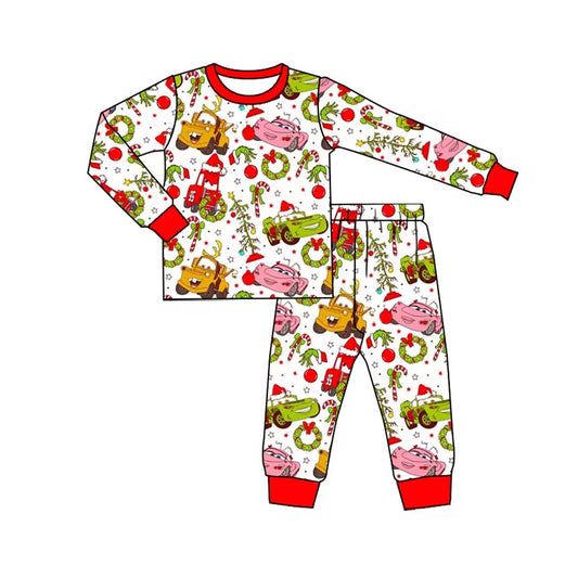 Baby Kids Pajamas Christmas Car Green Face Top Pants Pajamas Sets Preorder BLP0769