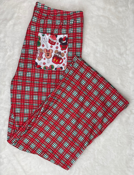 Adult Women Pants Christmas Plaid Cartoon Pocket Bottom Pants Pajamas Preorder P0569