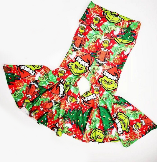 Baby Girls Pants Christmas Green Red Bell Bottom Pants Preorder P0630