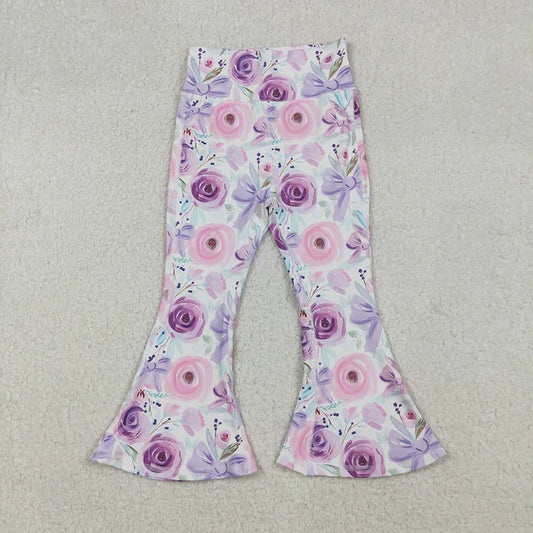Baby Girls Pants Purple Flower Bows Bell Bottom Yoga Pants P0774 9.20
